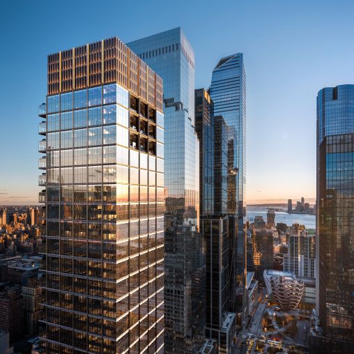 A city with tall buildings.